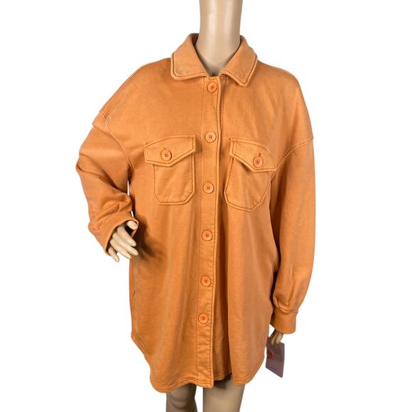 Avec Les Filles NWT Orange Pigment Dyed French Terry Shacket Jacket SZ M - Picture 1 of 15